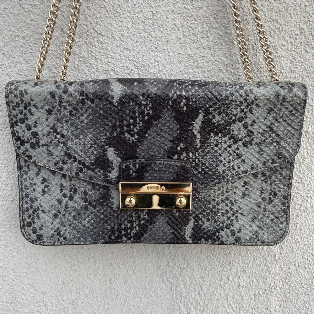 Python Print Gold Chain Crossbody Bag - image 3